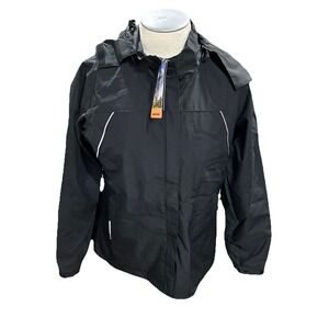 Moerdeng Men's Lightweight Hiking Jacket Windbreaker Hooded Medium Black